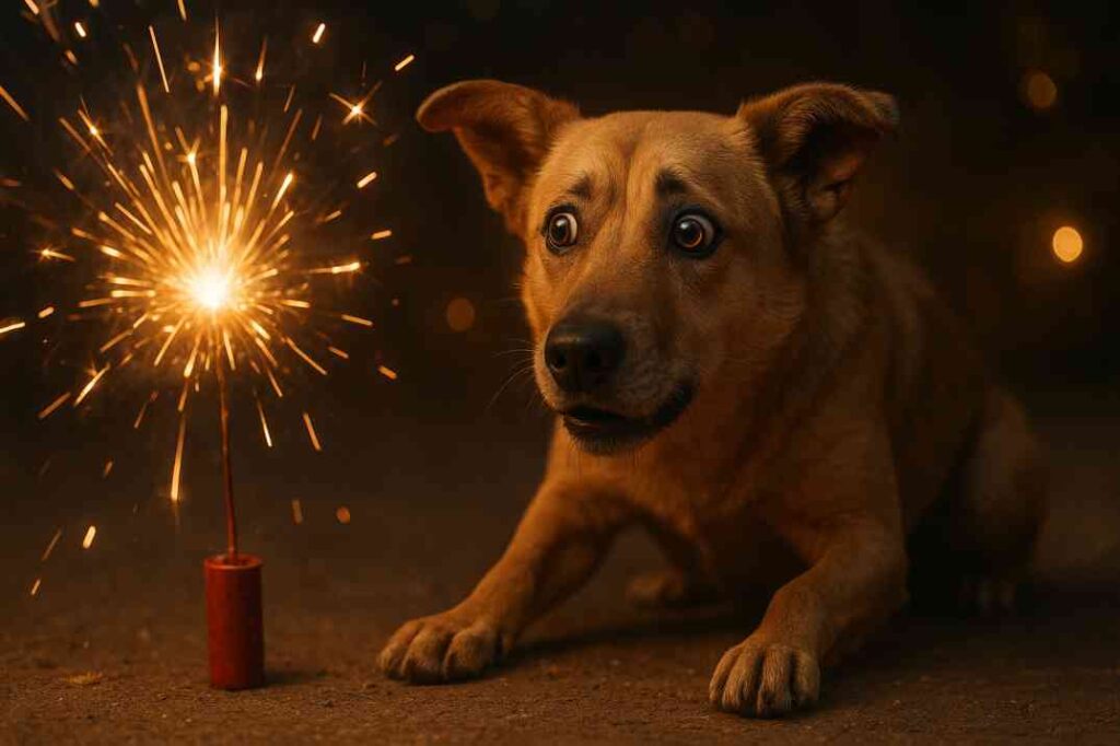 a dog scared of a firecracker